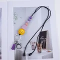 Handmade cartoon sun silicone beaded keychain with purple tassel charm for bags and keys - Light Purple Rainbow
