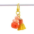 Handmade woven tassel keychain with orange pearlescent duck and fluffy pompom charm - Orange Red