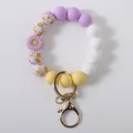 Handmade silicone daisy beaded keychain bracelet with purple, white and yellow beads - Light Purple