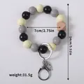 Handmade wooden bead keychain wristlet with silver lobster clasp and ring - Black