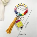Colorful silicone beaded teacher keychain with yellow tassel and pencil charm - Rainbow