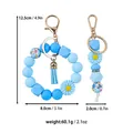 Blue daisy silicone bead keychain bracelet set with dimensions and weight data - Wristband / Blue