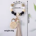 Beige luipaard siliconen kralen sleutelhanger armband met kwastje en MAMA bedel - Broken Wit