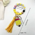 Handmade silicone bead pencil keychain with yellow tassel and TEACH letter beads - Yellow