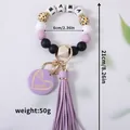 Handgemaakte siliconen kralen MAMA polsband sleutelhanger met lavendel kwastje en luipaard - Violet