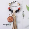 Kleurrijke siliconen kralen mama sleutelhanger met gouden kwastje - Khaki