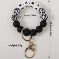 Porte-clés bracelet en perles silicone noir et léopard avec perles de lettres MAMA - Noir