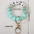 Porte-clés bracelet en perles de silicone vert menthe avec cubes MAMA et perles florales - Vert émeraude