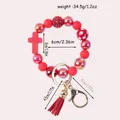 Red silicone beaded bracelet keychain with tassel and cross charm measurements - Bracelet Keychain Pendant / Red