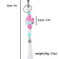 Llavero de cuentas de silicona de colores con dije SCRUB LIFE y borla de cuero PU blanca - SCRUB LIFE (K-2611) / Blanco