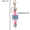 Teacher Life silicone keychain with pink beads and pencil charm, 5.5 inch total length - Blue
