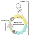 Cute silicone beaded keychain wristlet with rainbow charm and leopard pattern detail - Wristband Style / Mint Green