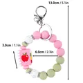 Cute silicone beaded keychain bracelet with red apple book charm and silver clasp - Wristband Style / Light Green