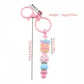Cute pink silicone keychain with colorful beads and cartoon pendant, size 11cm - Clasp Style / Pink