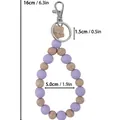 Purple silicone and natural wood beaded keychain wristlet with laser engraved charm, 16cm long - Purple