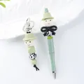 Cute cartoon beaded ballpoint pen and matching keychain set with pale green beads - Pen And Keychain Set / Matcha Green