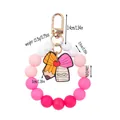 Food grade silicone beaded keychain bracelet with pencil charm in pink gradient design - Pink