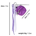 Porte-clés tressé violet avec mini pochette ronde, mousqueton cœur et perles grises - Violet
