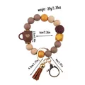 Elastic silicone bead keychain bracelet with coffee cup charm and wood beads in brown - Coffee