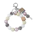 Pulsera llavero de cuentas de silicona con estampado de leopardo y perlas rosas - Life (K-2681) / Blanco