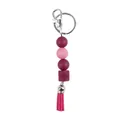 Creative purple and pink silicone bead keychain with tassel pendant for bag decoration - Burgundy