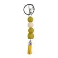 Silicone bead keychain featuring olive green octagonal beads and a yellow tassel - Chrome Yellow
