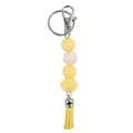 Handmade yellow silicone beaded keychain with octagonal bead and matching leather tassel charm - Light Yellow