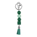 Boho green silicone beaded keychain with octagonal bead and teal faux leather tassel - Dark Green