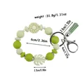 Green daisy silicone beaded keychain wristlet with tassel and monstera leaf charm. - Olive Green