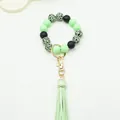 Silicone beaded wristlet keychain with light green tassel and leopard print beads - Green (K-1186)