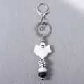 Halloween silicone ghost bead keychain with white ghost charm and marble beads - White Ghost Keychain (K-1464)