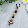 Western cowboy style bull head beaded keychain accessory featuring a miniature hat charm - Earth Tone Bull Head Style (2208-02)