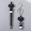 Halloween ghost silicone beaded pen and matching keychain accessory set in black color - Black Ghost Combination (K-1464)