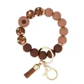 Elegant daisy silicone bead wristlet keychain with leather tassel in coffee brown - Dark Coffee