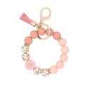 Pink gradient silicone bead keychain bracelet with daisy charm and tassel for women - Pink