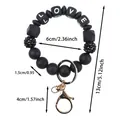 Black silicone LOVE beaded keychain wristlet with detailed product size measurements - LOVE Letter Style / Black
