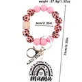 Pink leopard print silicone bead bracelet wristlet keychain with a rainbow Mama charm - Pink