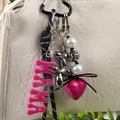 MAMA acrylic heart and balloon dog keychain with pink heart charm for bag accessory - MAMA Letter Balloon Dog Style (K-2081) / Deep Pink