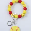 Llavero de pulsera con cuentas de silicona con patrón de béisbol amarillo - Sóftbol / Amarillo Rojo