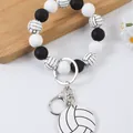 Llavero de pulsera con cuentas de silicona y diseño deportivo de voleibol b/n - Voleibol / Negro y Blanco