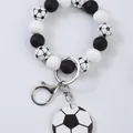 Llavero de pulsera de cuentas de fútbol en blanco y negro con dije decorativo - Fútbol americano / Negro y Blanco