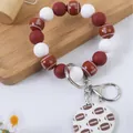 Llavero de pulsera con cuentas de fútbol americano y un colgante redondo de fútbol - Fútbol americano / Marrón Blanco