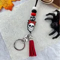Halloween κορδόνι σιλικόνης με χάντρες, νεκροκεφαλή και κόκκινη φούντα - Κρανίο (K-1454)