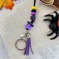 Halloween μωβ φάντασμα σιλικόνη χάντρες μπρελόκ με καπέλο μάγισσας και μωβ φούντα - Μωβ Φάντασμα (K-1454)