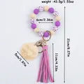 Purple silicone bead keychain wristlet with mama wood tag and pink leather tassel - Purple