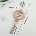 Llavero boho de cuentas de silicona con cactus, borla y especificaciones de dimensiones - Estilo Cactus Hecho a Mano (K-2248) / Camel