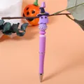 Cute purple beaded pen with a Halloween ghost wearing a witch hat topper design - Ghost Style Beaded Pen (K-1418) / Purple