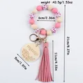 Handmade pink silicone bead bracelet keychain with mama wooden tag and leather tassel - Pink