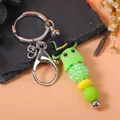 Cute Halloween green ghost beaded keychain with black witch hat charm for bag accessory - Ghost Style Beaded Keychain (K-1418) / Green