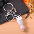 Cute Halloween ghost keychain with wizard hat and sparkling beads for bags and keys - Ghost Style Beaded Keychain (K-1418) / White